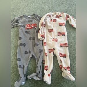 Fire Truck Kids Footies - Gray and Cream